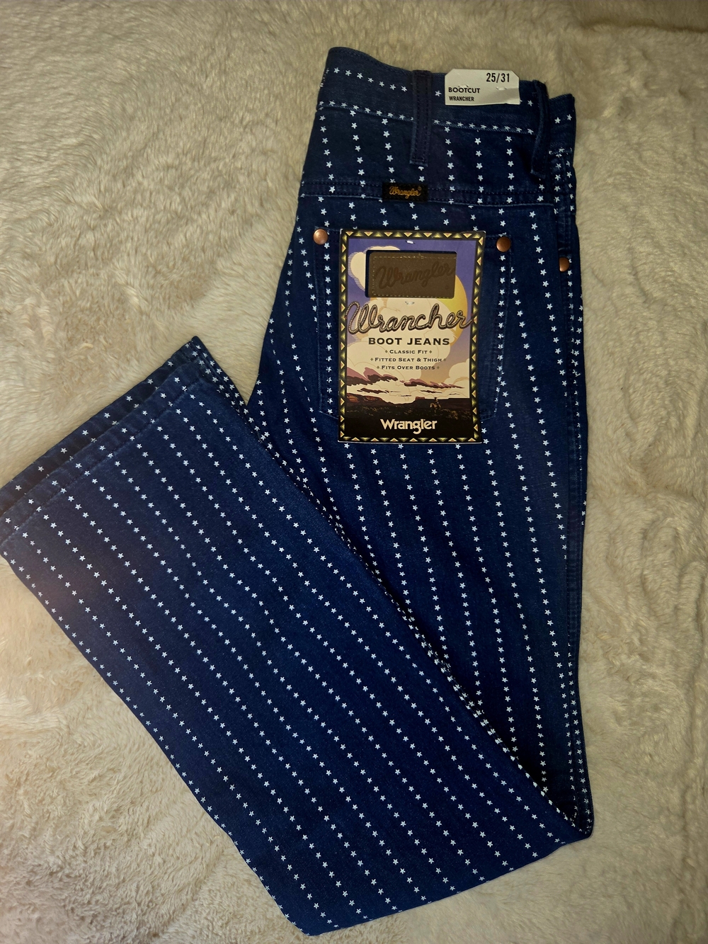 NWT Wrangler Wrancher Star Print Bootcut Jeans 25x31 Western Y2K Cowgirl